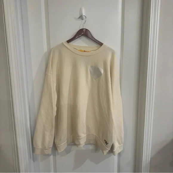 Aviator Nation Glitter Heart Crewneck Pullover Sweatshirt in Natural - Picture 6 of 13